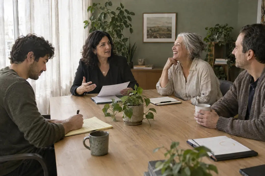 The Flux Enterprises team in a sunlit meeting room